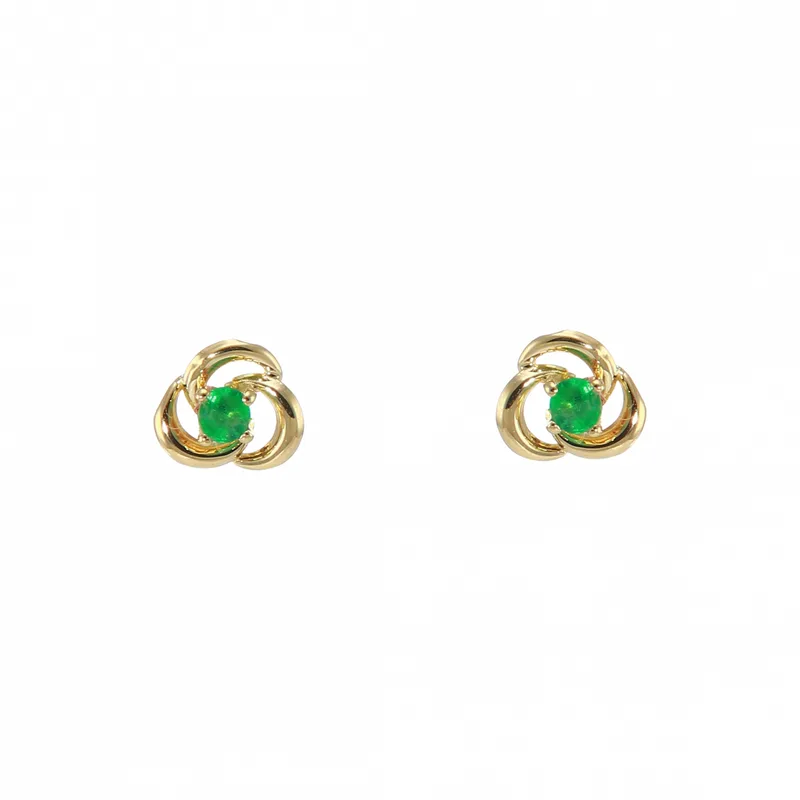 Boucles d'oreilles Emeraude Verte 2mm en Or Jaune 750 - Bijoux Trabbia Vuillermoz