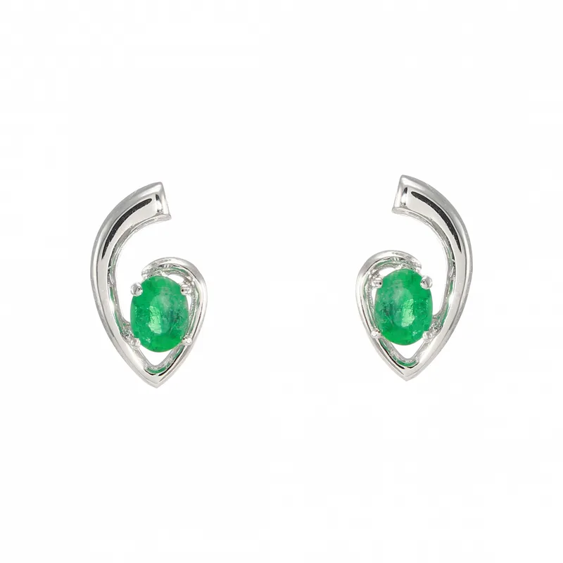 Boucles d'oreilles Emeraude Verte 4x3mm en Or Blanc 750 pour femme - Bijoux Trabbia Vuillermoz