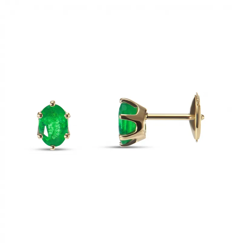 Boucles d'oreilles Émeraudes Vertes Ovales 6x4mm en Or Jaune 750 pour femme - Bijoux Trabbia Vuillermoz